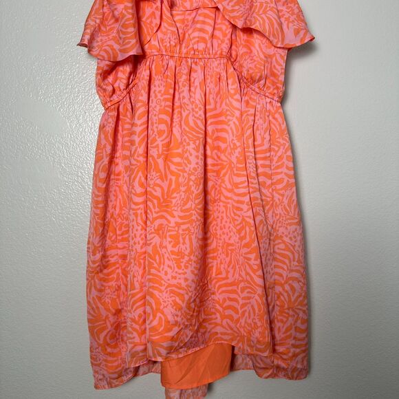 LILLY PULITZER‎ Size XL/TG Mini Women's Dress Coral Orange Pink Flounce Ruff - Picture 7 of 9